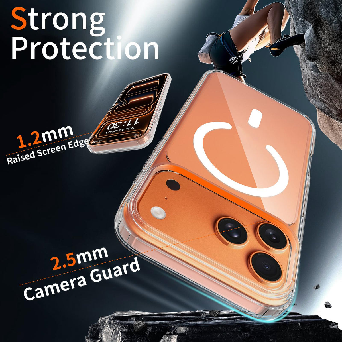 For iPhone 18 Pro Max Scratch-proof Acrylic 2.0mm Crystal Magnetic Phone Case - Transparent - EDA010189502A