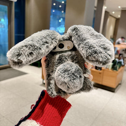 For iPhone Duo Foldable Plush Rabbit TPU Phone Case - Dark Grey - EDA010190001C