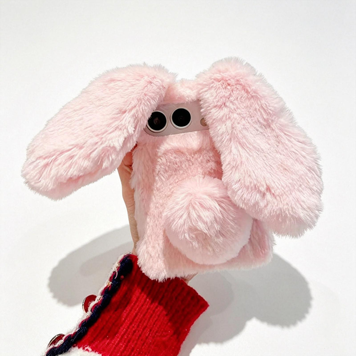 For iPhone Duo Foldable Plush Rabbit TPU Phone Case - Pink - EDA010190001E