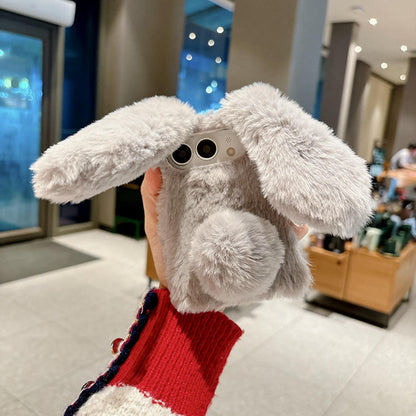 For iPhone Duo Foldable Plush Rabbit TPU Phone Case - Light Grey - EDA010190001F