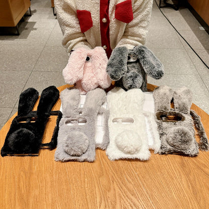 For iPhone Duo Foldable Plush Rabbit TPU Phone Case - Coffee Grey - EDA010190001B
