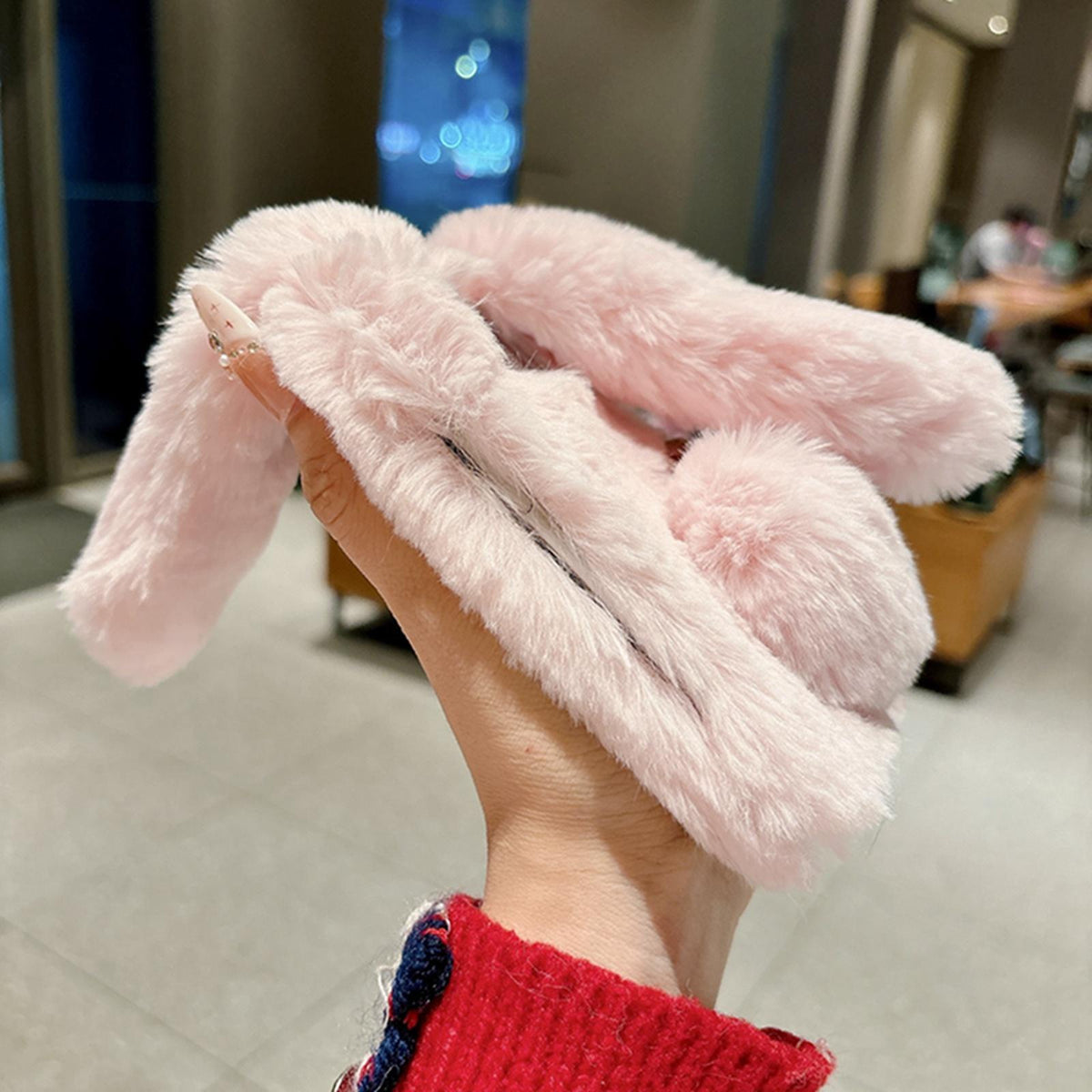 For iPhone Duo Foldable Plush Rabbit TPU Phone Case - Coffee Grey - EDA010190001B