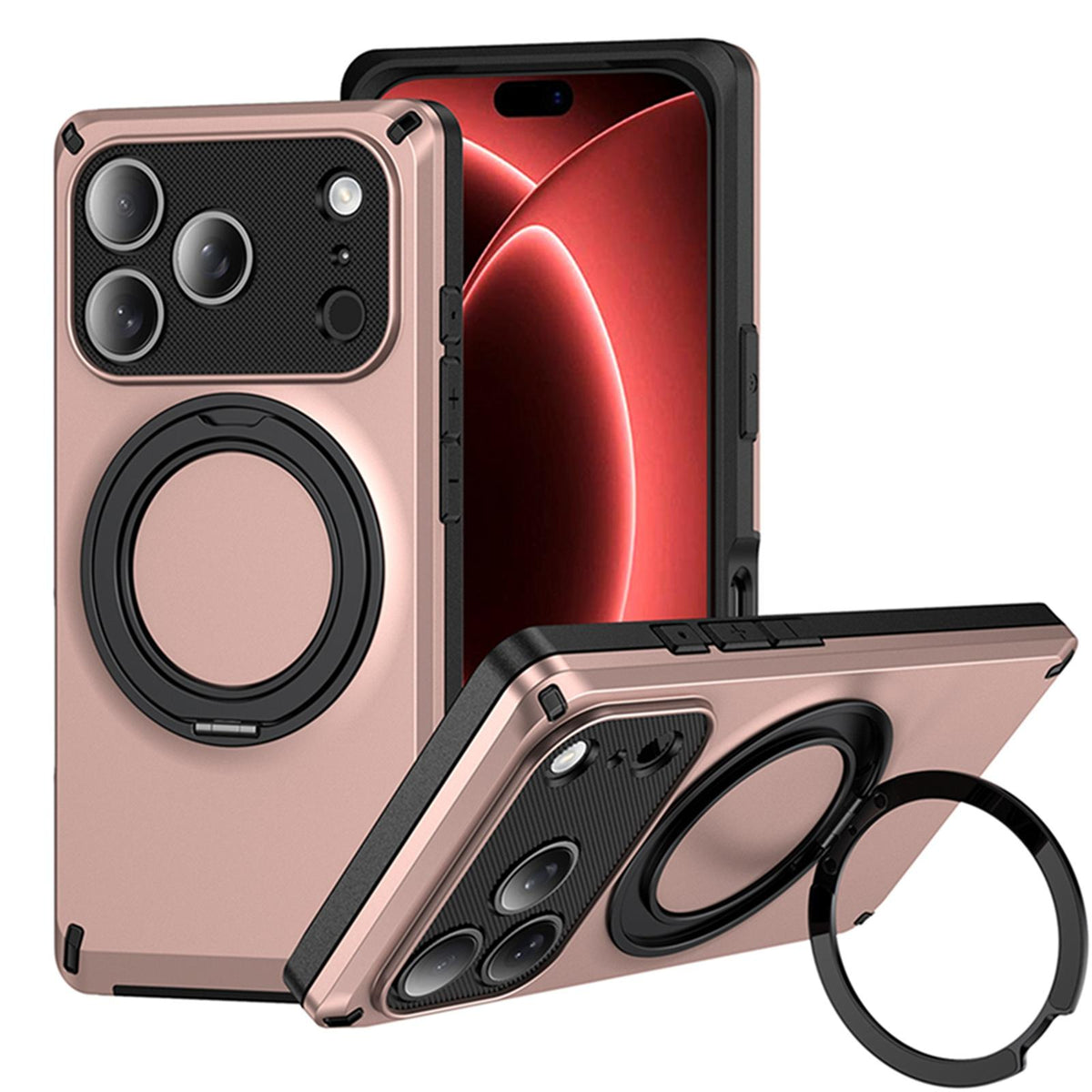 For iPhone 18 Pro Magnetic 360 Degree Ring Holder Phone Case - Rose Gold - EDA010192401D