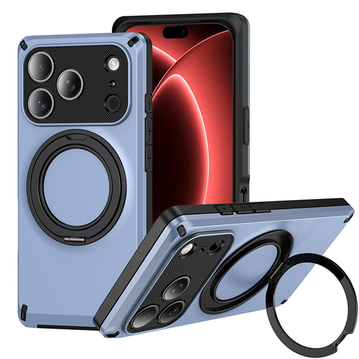 For iPhone 18 Pro Max Magnetic 360 Degree Ring Holder Phone Case - Ice Blue - EDA010192402H