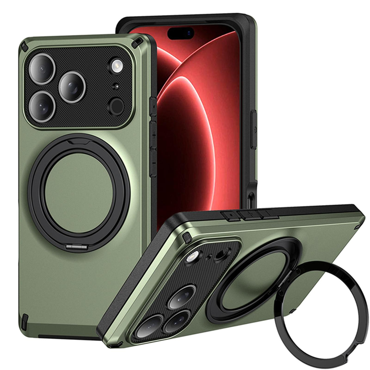 For iPhone 17 Pro Max Magnetic 360 Degree Ring Holder Phone Case - Army Green - EDA010192403F