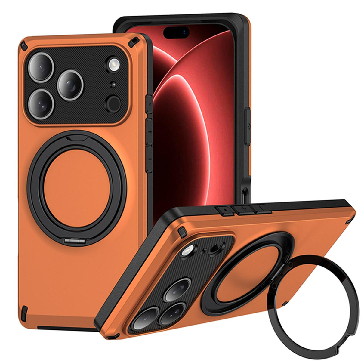 For iPhone 17 Pro Max Magnetic 360 Degree Ring Holder Phone Case - Orange - EDA010192403I