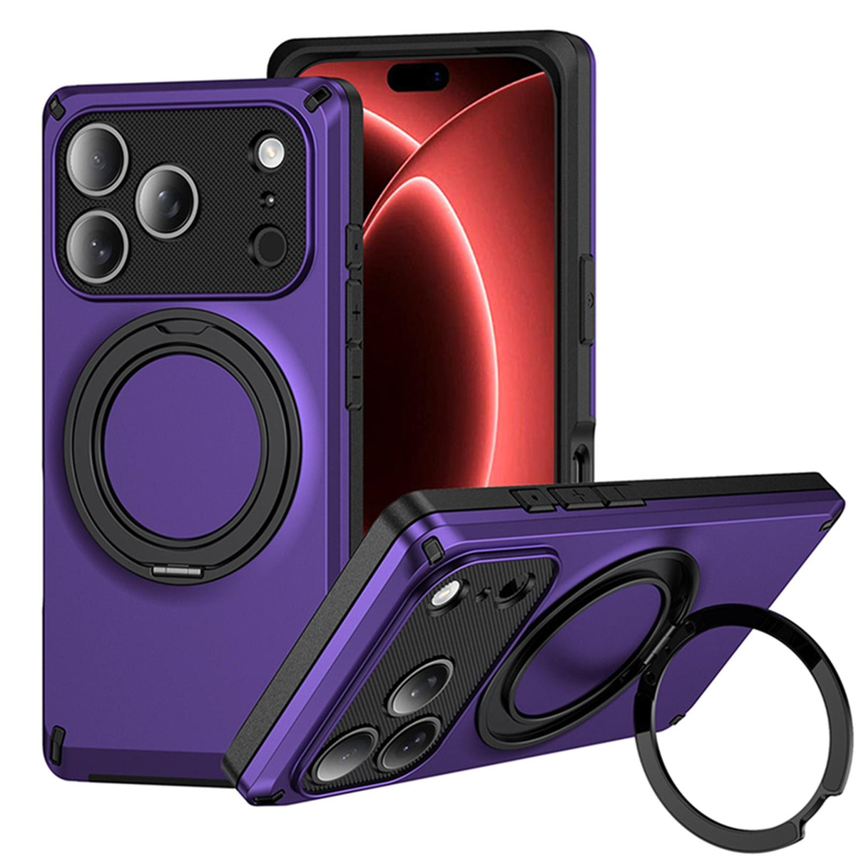 For iPhone 17 Pro Magnetic 360 Degree Ring Holder Phone Case - Purple - EDA010192404G