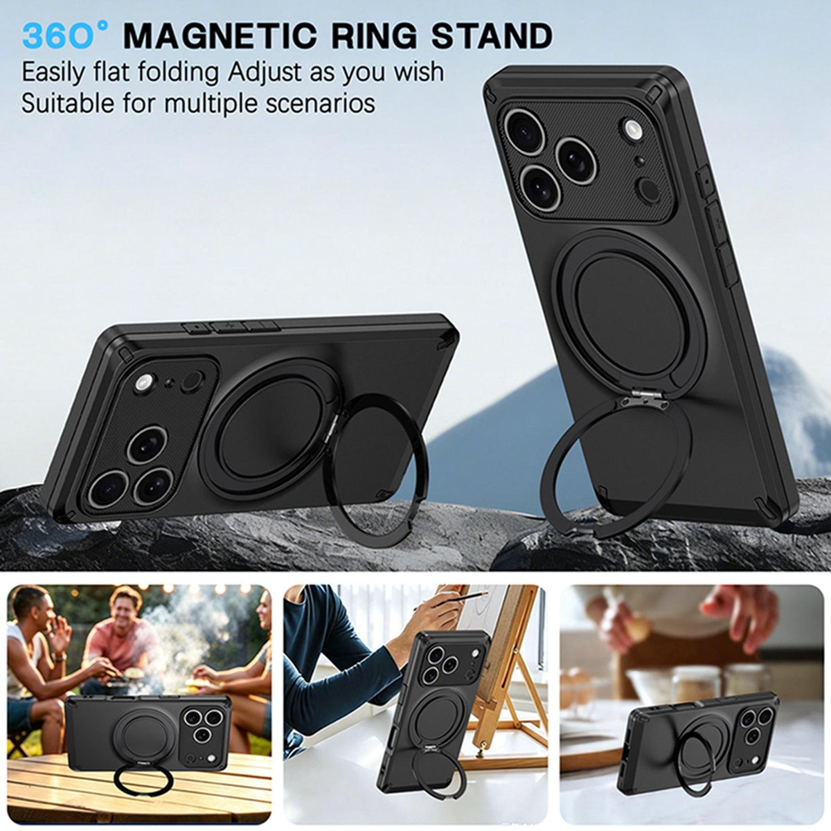 For iPhone 18 Pro Magnetic 360 Degree Ring Holder Phone Case - Dark Blue - EDA010192401C