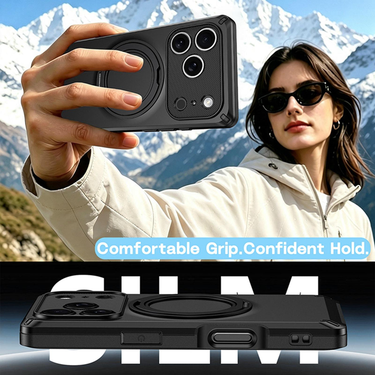 For iPhone 18 Pro Magnetic 360 Degree Ring Holder Phone Case - Dark Blue - EDA010192401C
