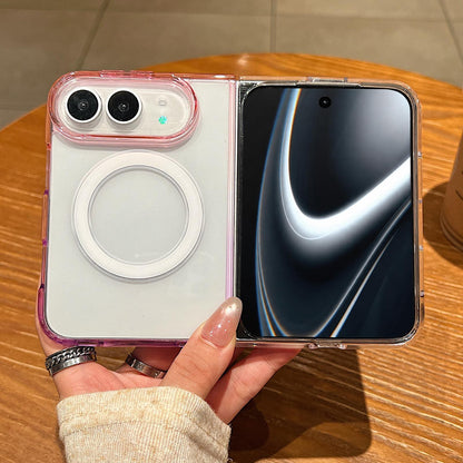 For iPhone Duo Contrast Color Gradient Transparent MagSafe Phone Case - Purple Pink + Light Purple - EDA010192601B