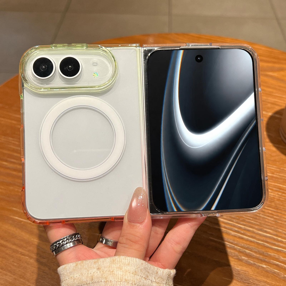 For iPhone Duo Contrast Color Gradient Transparent MagSafe Phone Case - Blue Green + Pink - EDA010192601C
