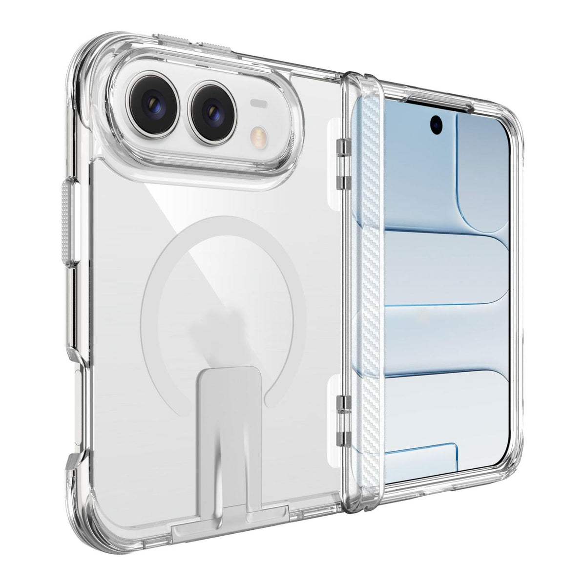 For iPhone Duo TPU + PC Hybrid 2.5mm Thick Shockproof Magnetic Phone Case with Holder - Transparent - EDA010193301A