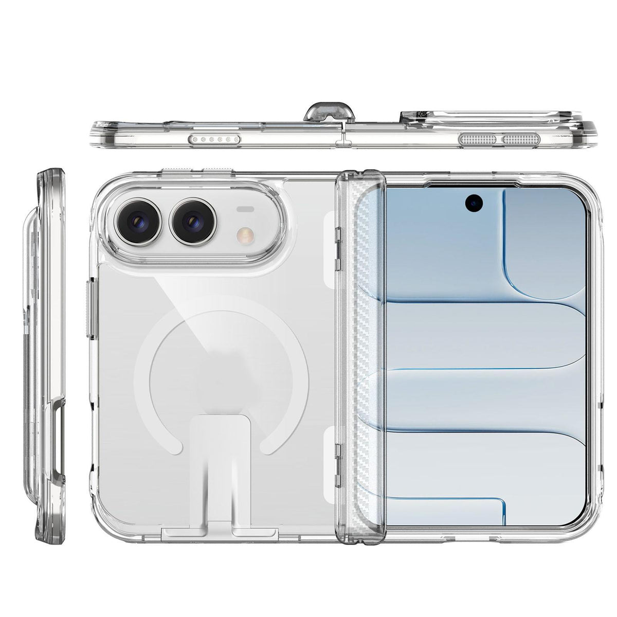For iPhone Duo TPU + PC Hybrid 2.5mm Thick Shockproof Magnetic Phone Case with Holder - Transparent - EDA010193301A