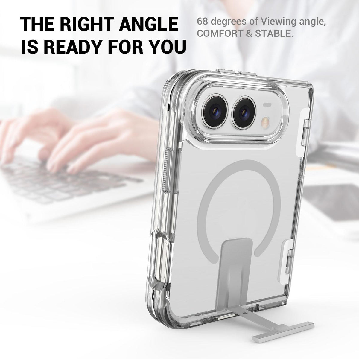 For iPhone Duo TPU + PC Hybrid 2.5mm Thick Shockproof Magnetic Phone Case with Holder - Transparent - EDA010193301A