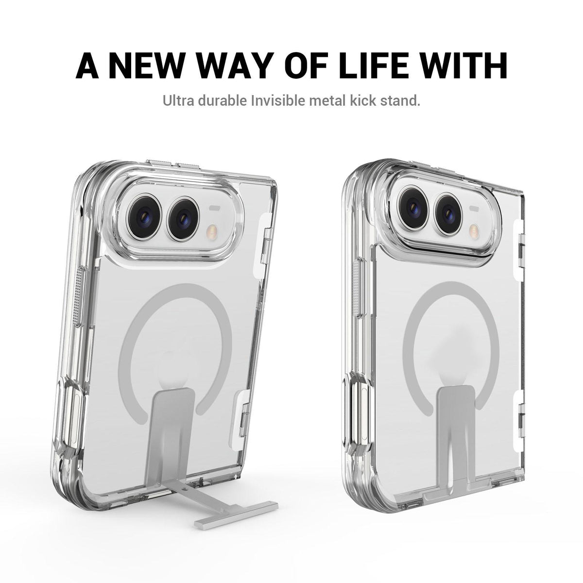 For iPhone Duo TPU + PC Hybrid 2.5mm Thick Shockproof Magnetic Phone Case with Holder - Transparent - EDA010193301A