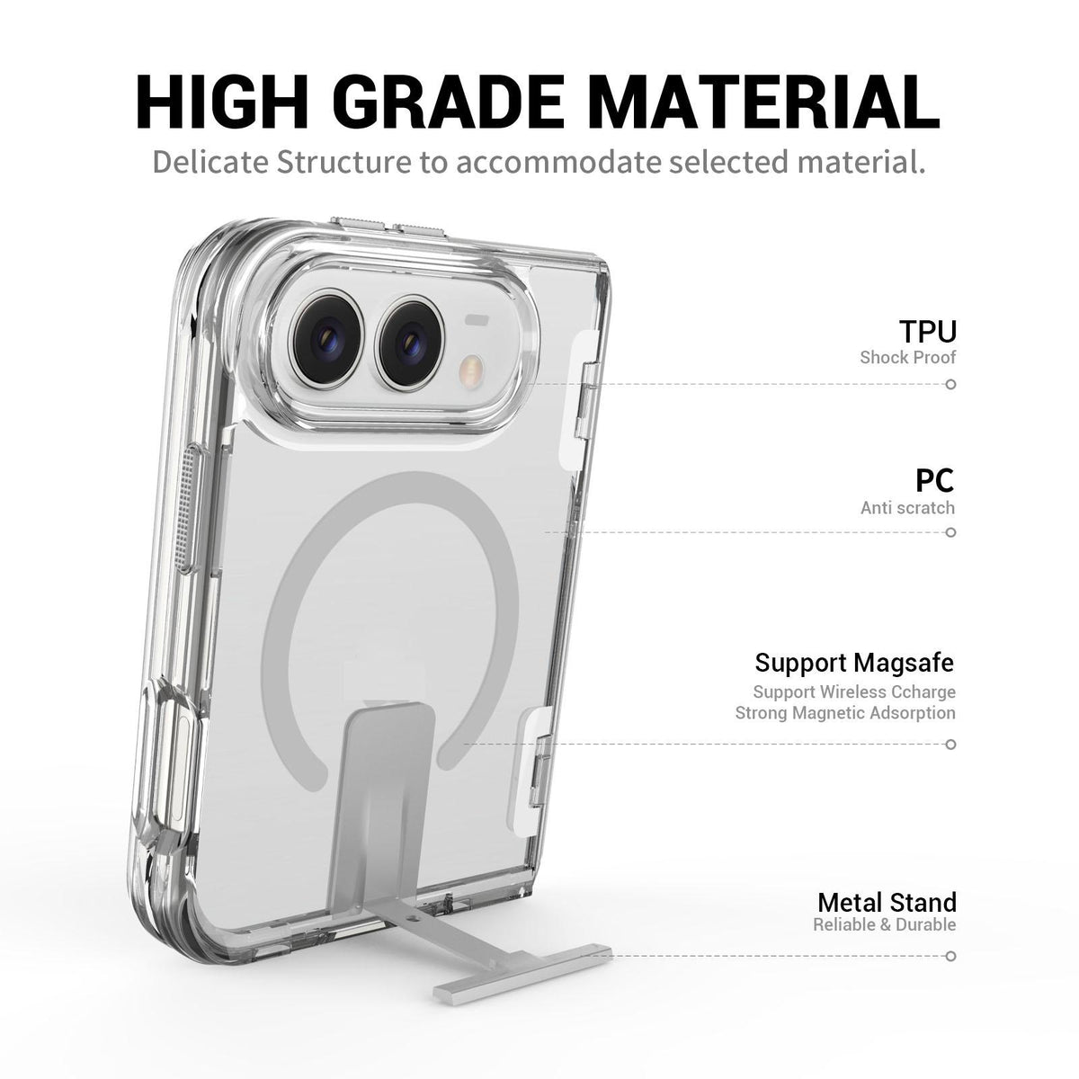 For iPhone Duo TPU + PC Hybrid 2.5mm Thick Shockproof Magnetic Phone Case with Holder - Transparent - EDA010193301A