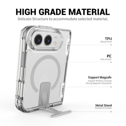 For iPhone Duo TPU + PC Hybrid 2.5mm Thick Shockproof Magnetic Phone Case with Holder - Transparent - EDA010193301A