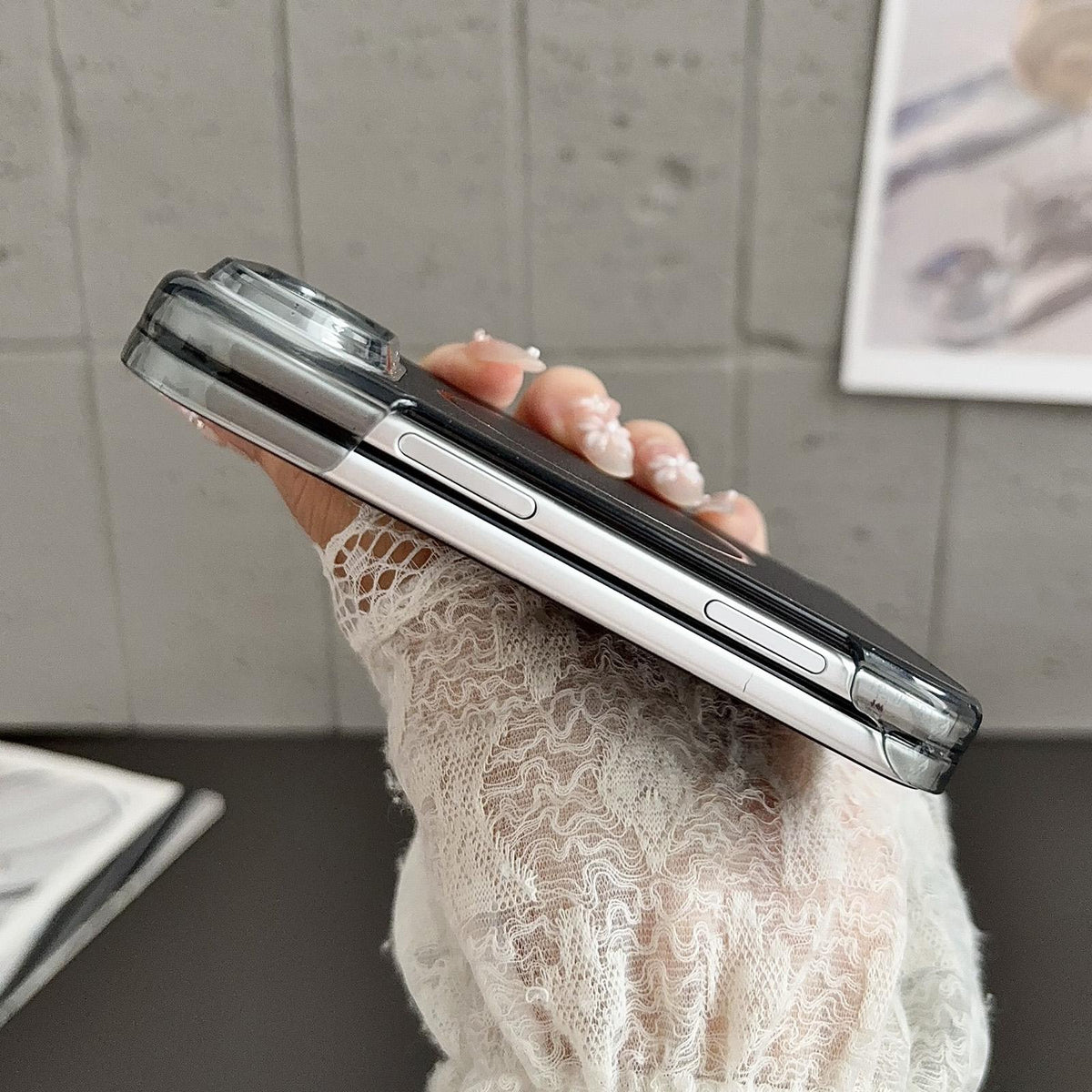 For iPhone Duo Folding Shaft Magsafe Plain Leather Phone Case - Black - EDA010196501A