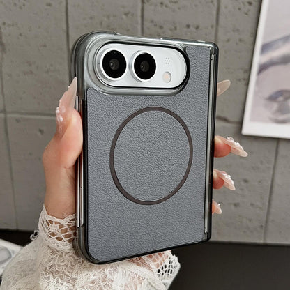 For iPhone Duo Folding Shaft Magsafe Plain Leather Phone Case - Grey - EDA010196501C