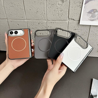 For iPhone Duo Folding Shaft Magsafe Plain Leather Phone Case - Grey - EDA010196501C
