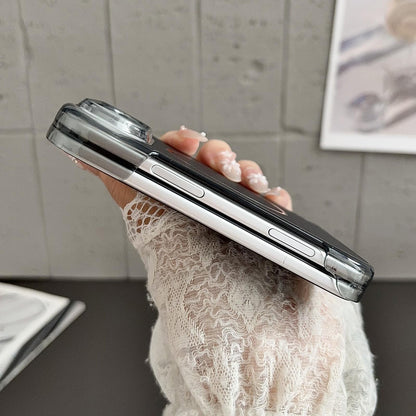 For iPhone Duo Folding Shaft Magsafe Plain Leather Phone Case - Grey - EDA010196501C