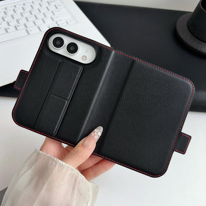 For iPhone Duo Litchi Texture Foldable Stand Phone Leather Case with Screen Protector - Black - EDA010196901A