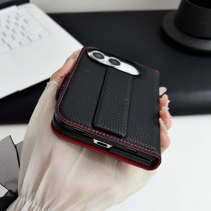 For iPhone Duo Litchi Texture Foldable Stand Phone Leather Case with Screen Protector - Black - EDA010196901A