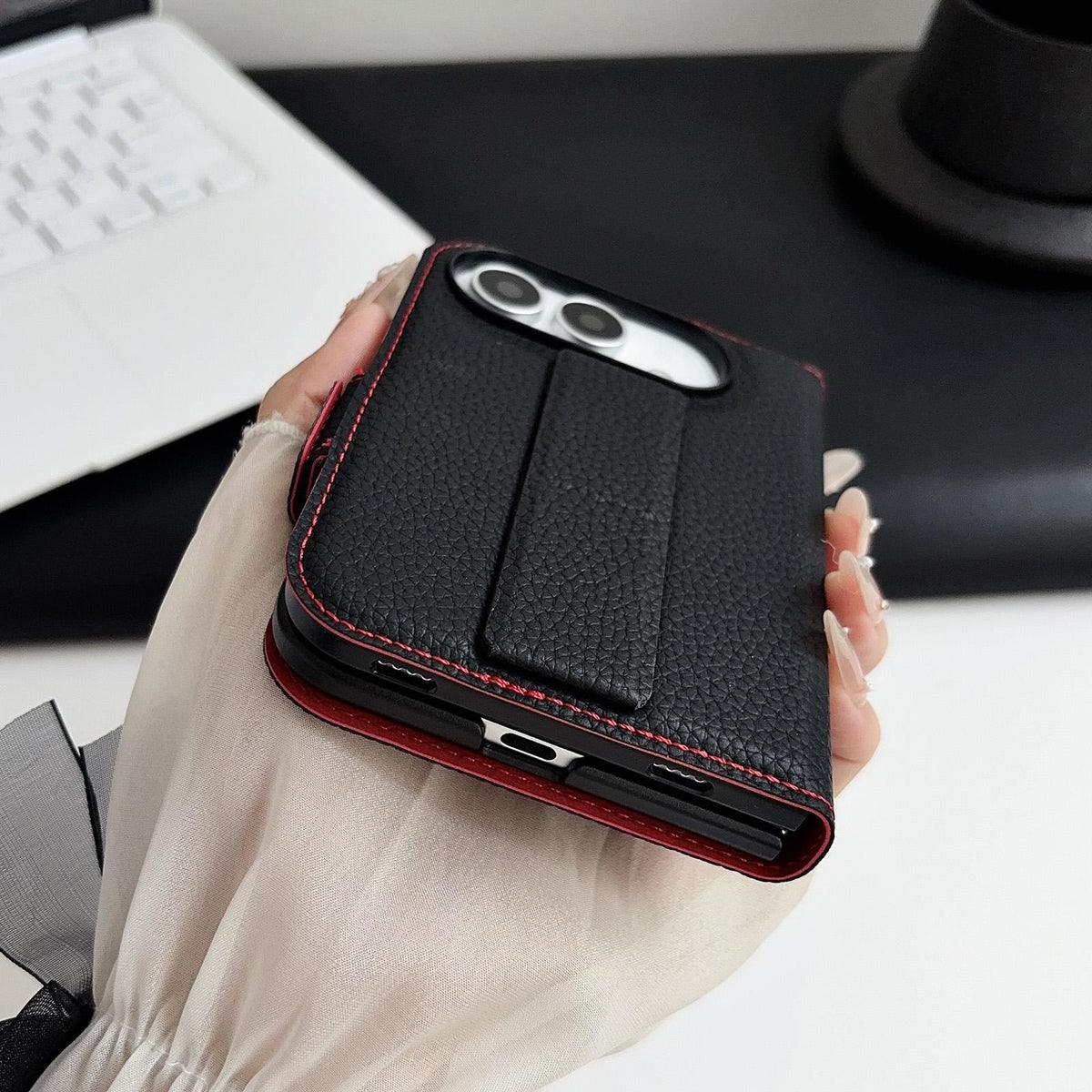 For iPhone Duo Litchi Texture Foldable Stand Phone Leather Case with Screen Protector - Blue - EDA010196901B