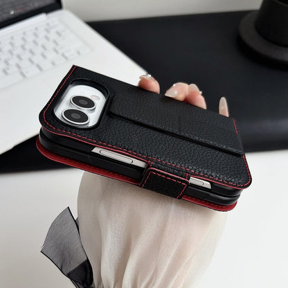 For iPhone Duo Litchi Texture Foldable Stand Phone Leather Case with Screen Protector - Green - EDA010196901C