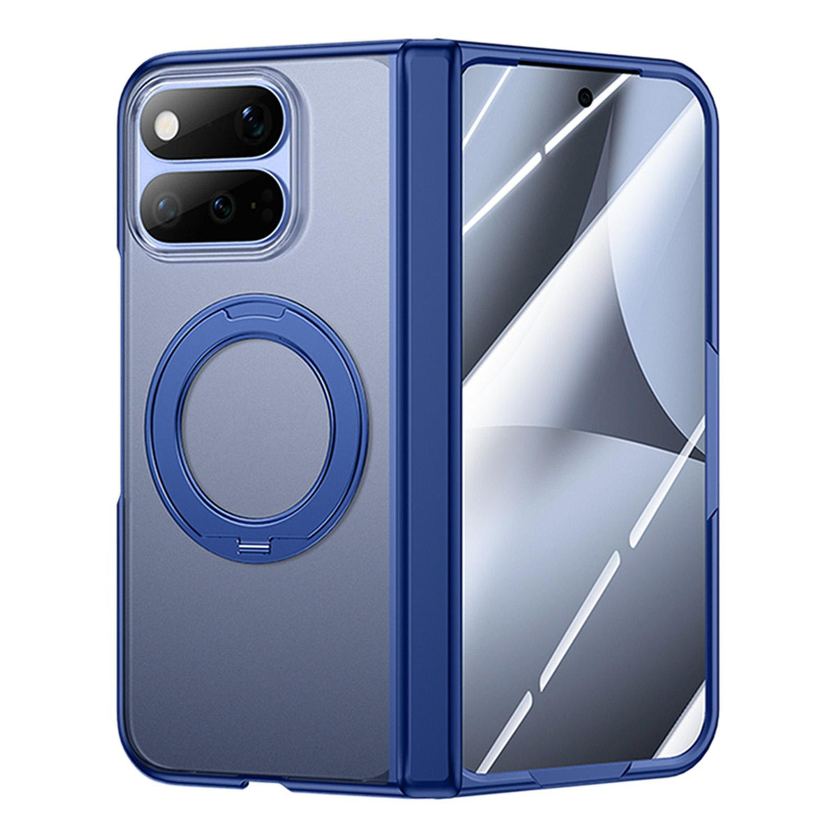 For Google Pixel 11 Pro Fold Intergrated Shell And Flim Translucent Frosted Hinge Protective Phone Case with 360 Degree Holder - Blue - EDA010201501C