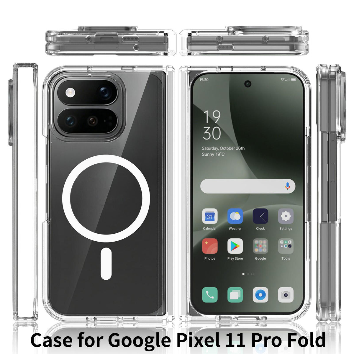 For Google Pixel 11 Pro Fold Scratch-proof Transparent Magnetic Phone Case with Hinge Cover - Default - EDA010201901