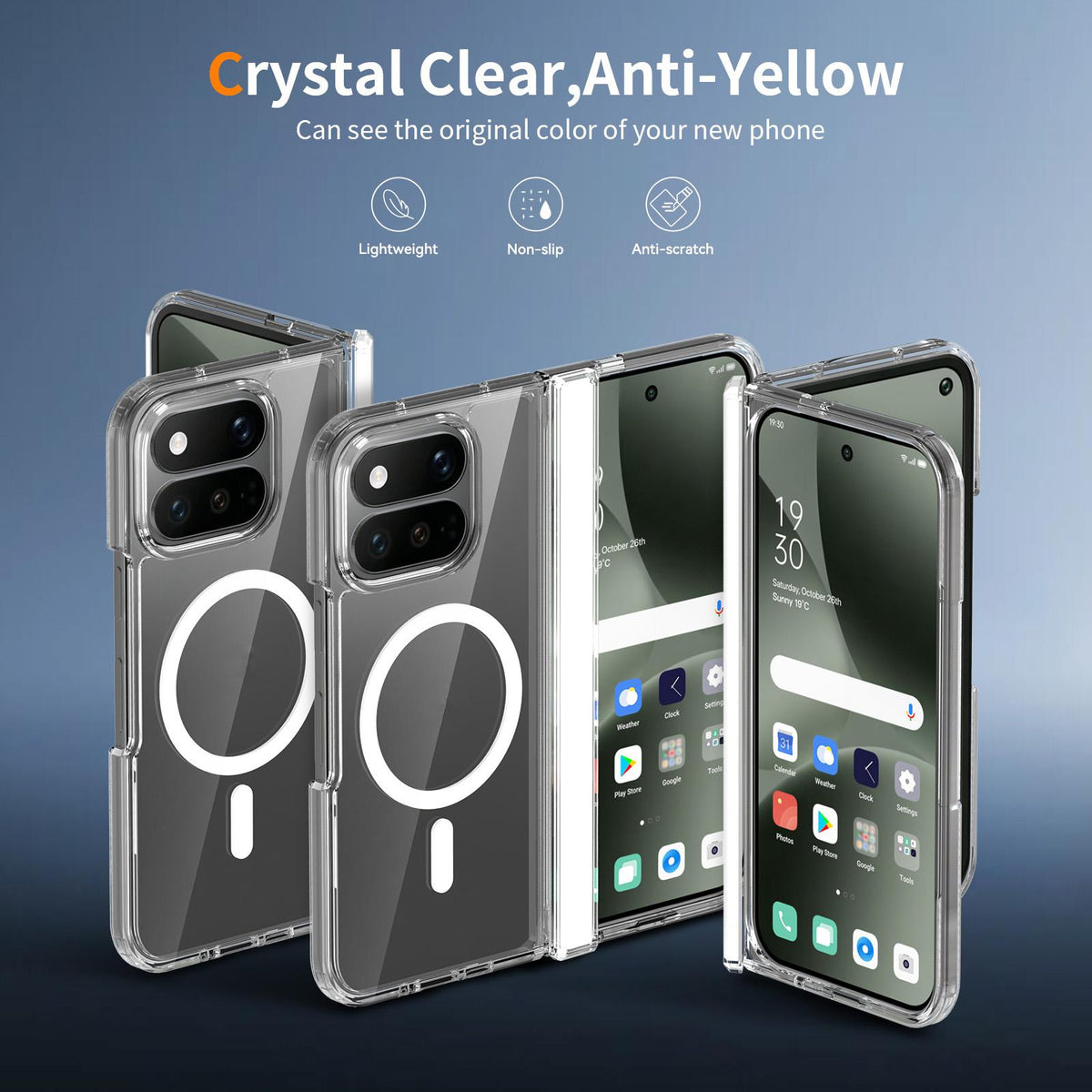 For Google Pixel 11 Pro Fold Scratch-proof Transparent Magnetic Phone Case with Hinge Cover - Default - EDA010201901