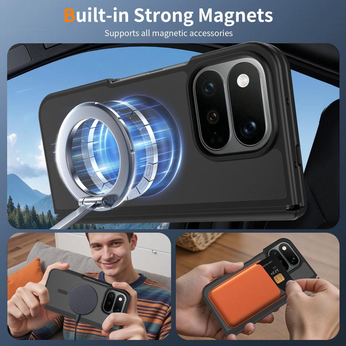 For Google Pixel 11 Pro Fold Skin Feel TPU Hybrid PC Magnetic Phone Case with Hinge Cover - Black - EDA010202101A