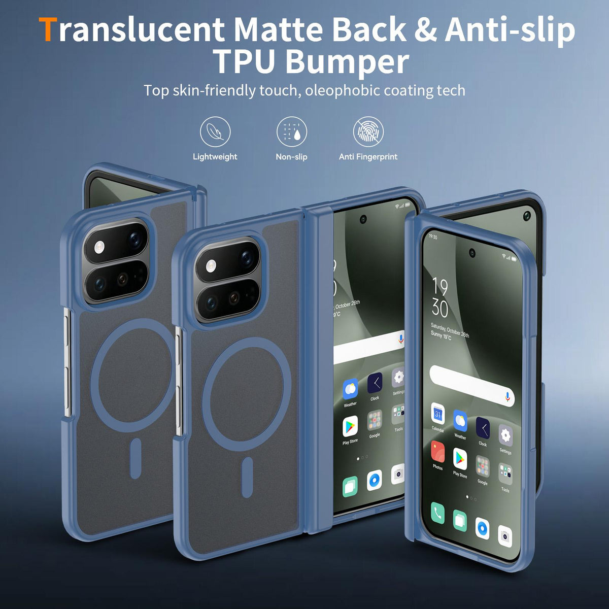 For Google Pixel 11 Pro Fold Skin Feel TPU Hybrid PC Magnetic Phone Case with Hinge Cover - Blue - EDA010202101B