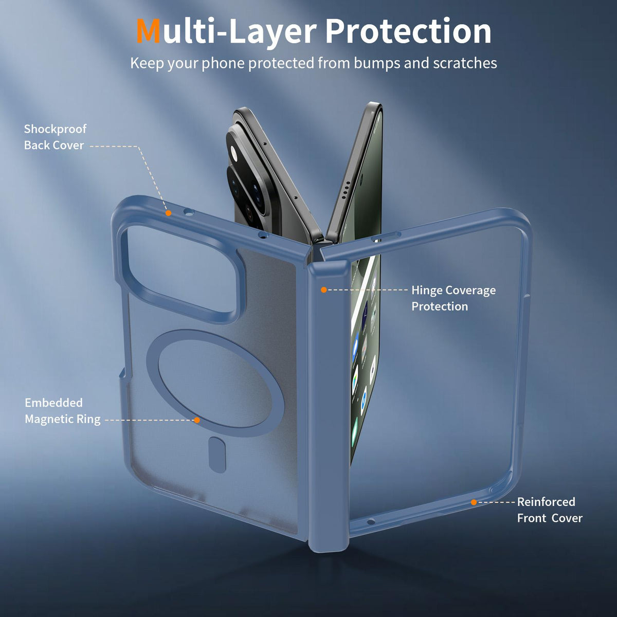For Google Pixel 11 Pro Fold Skin Feel TPU Hybrid PC Magnetic Phone Case with Hinge Cover - Blue - EDA010202101B