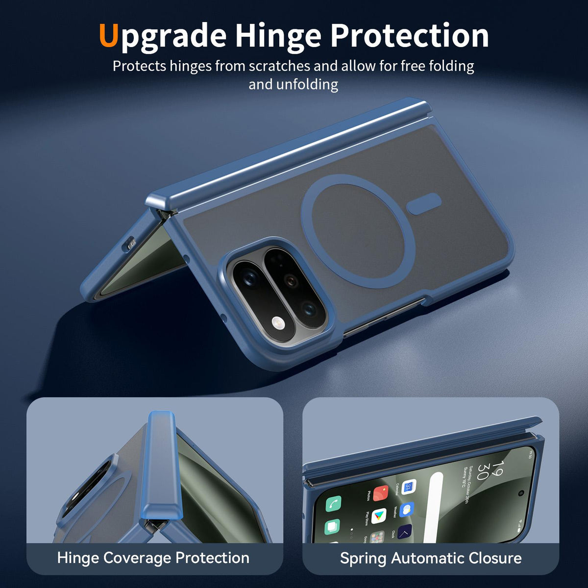 For Google Pixel 11 Pro Fold Skin Feel TPU Hybrid PC Magnetic Phone Case with Hinge Cover - Blue - EDA010202101B