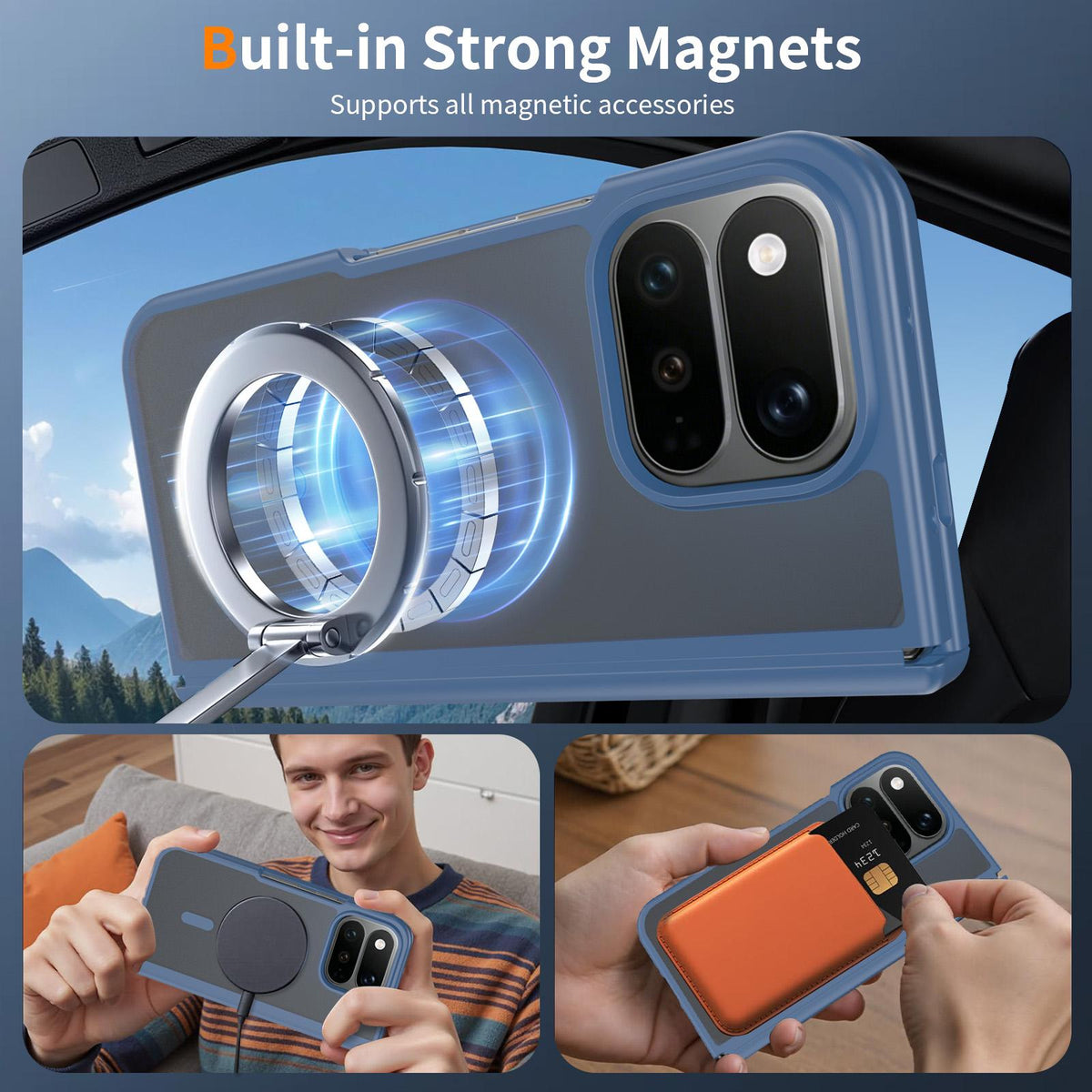 For Google Pixel 11 Pro Fold Skin Feel TPU Hybrid PC Magnetic Phone Case with Hinge Cover - Blue - EDA010202101B