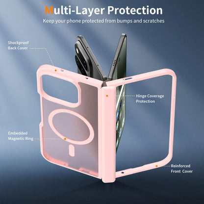 For Google Pixel 11 Pro Fold Skin Feel TPU Hybrid PC Magnetic Phone Case with Hinge Cover - Pink - EDA010202101C