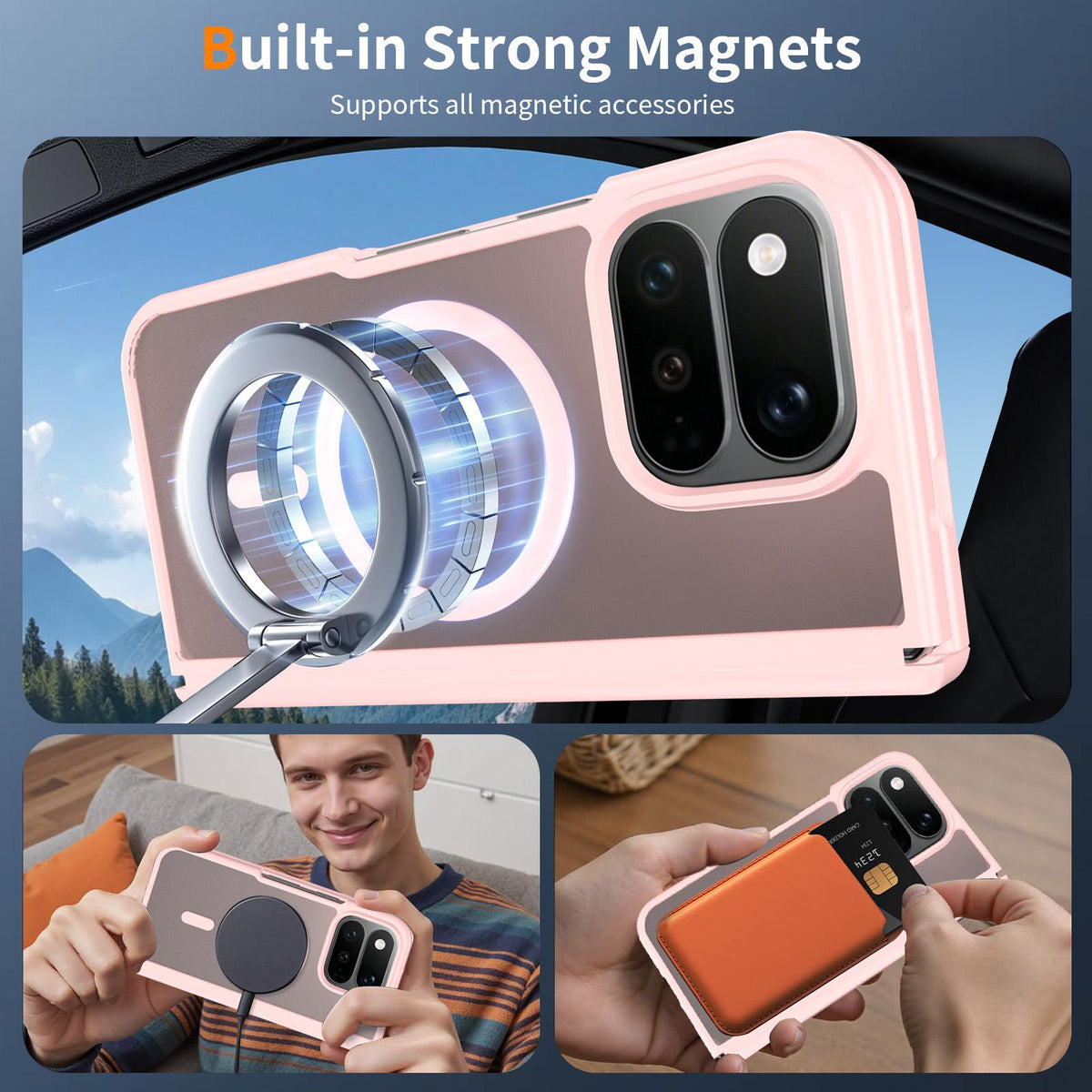 For Google Pixel 11 Pro Fold Skin Feel TPU Hybrid PC Magnetic Phone Case with Hinge Cover - Pink - EDA010202101C
