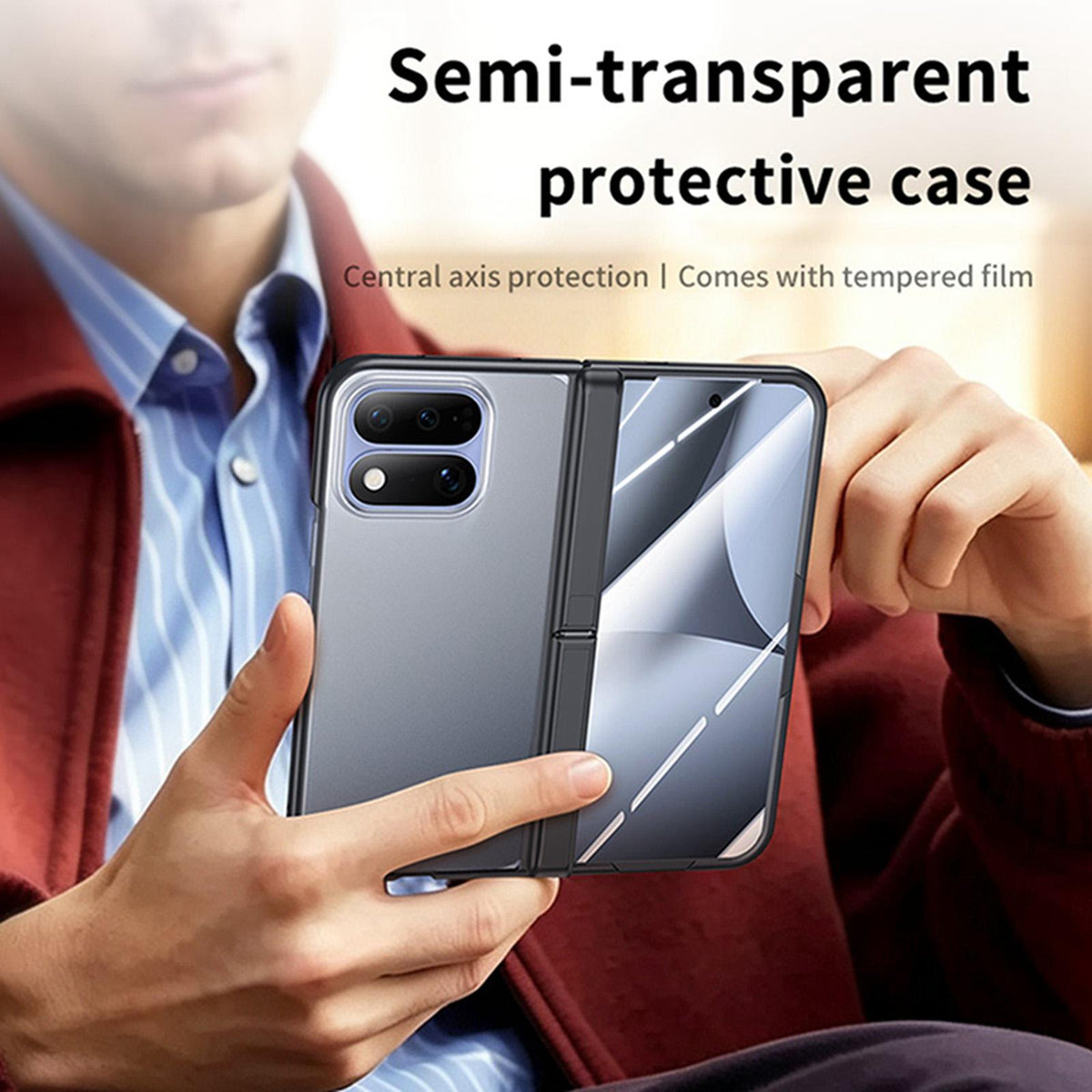 For Google Pixel 11 Pro Fold Intergrated Shell And Flim Translucent Frosted Hinge Holder Phone Case - Grey - EDA010202301B