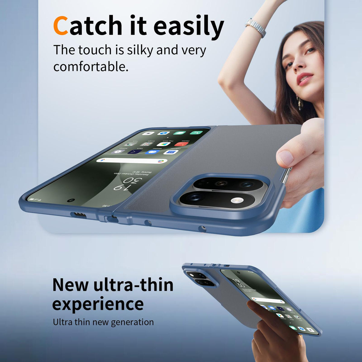 For Google Pixel 11 Pro Fold Skin Feel Contrast Color TPU Hybrid PC Phone Case - Blue - EDA010202601B