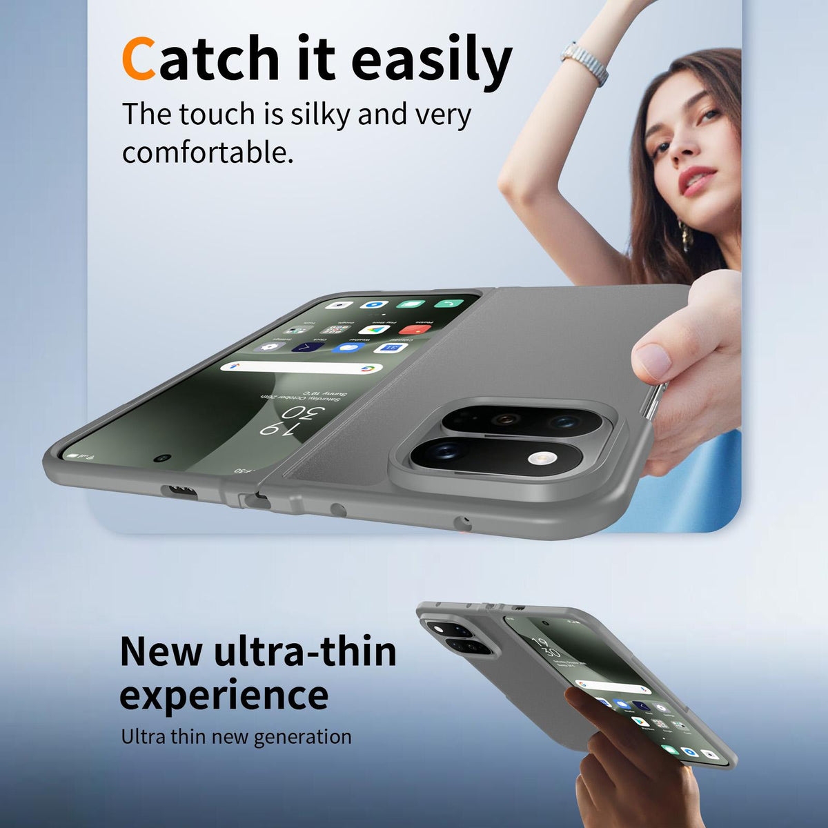 For Google Pixel 11 Pro Fold Skin Feel Contrast Color TPU Hybrid PC Phone Case - Dark Grey - EDA010202601F