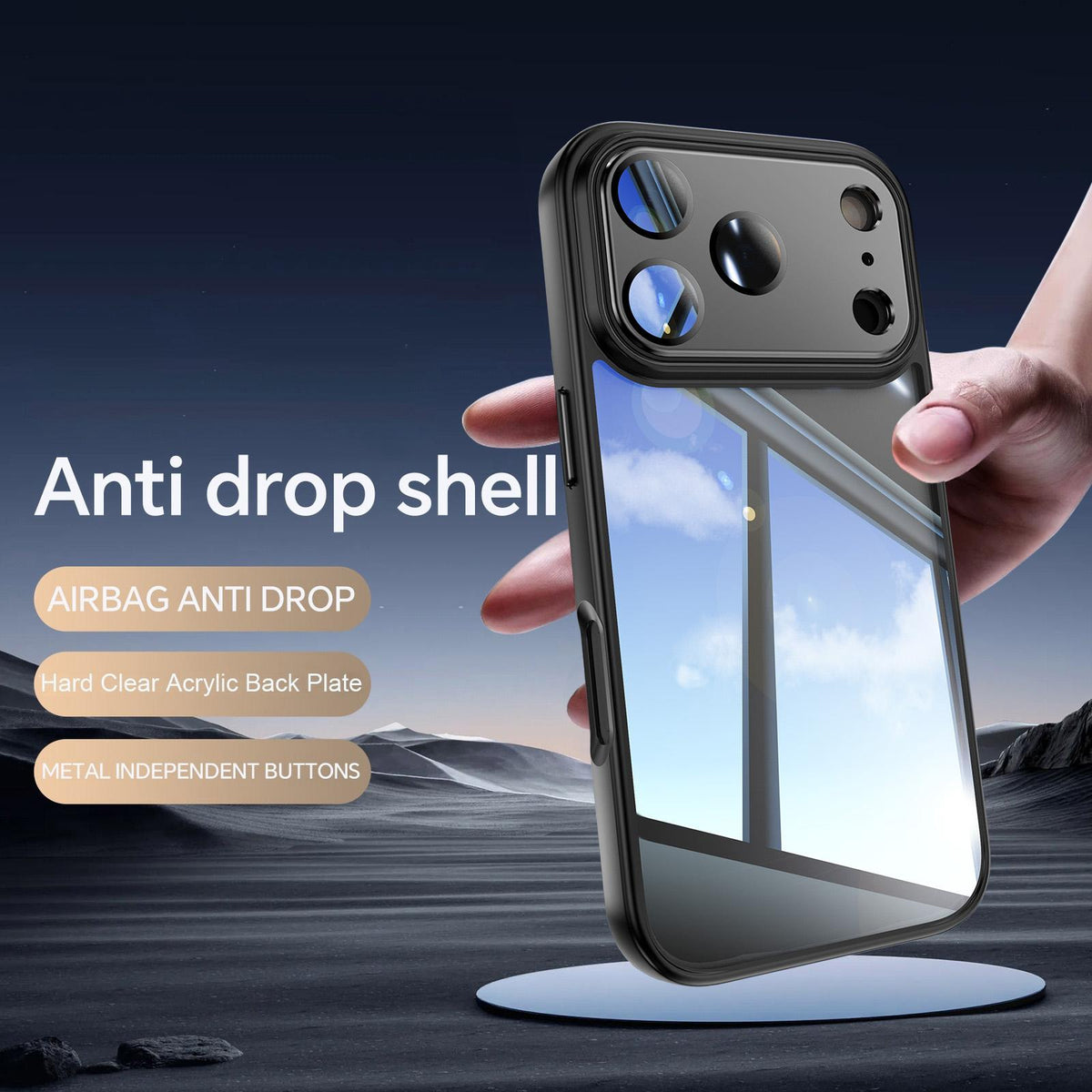 For iPhone 18 Pro Max Acrylic Hybrid TPU Armor Shockproof Phone Case - Black - EDA010202901A