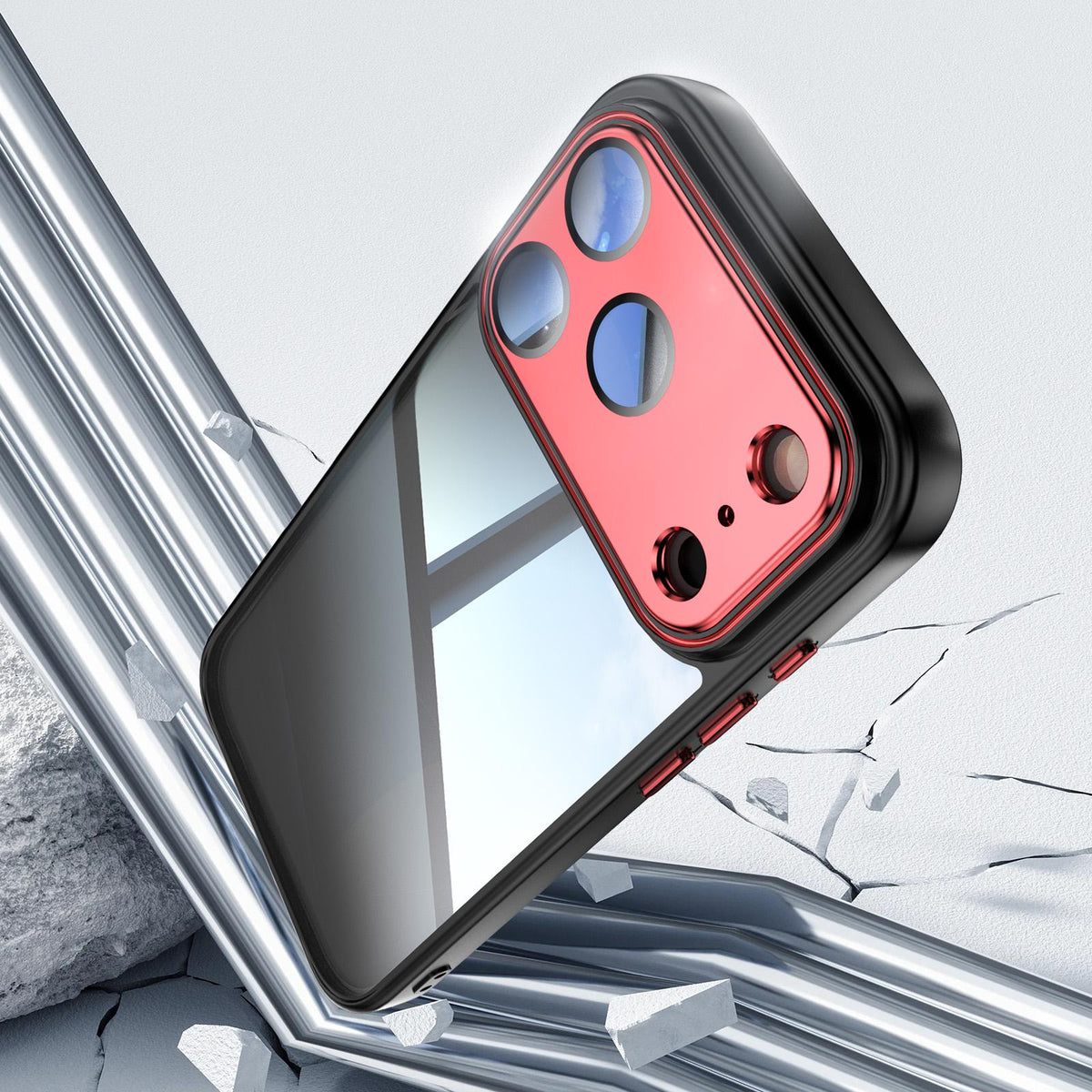 For iPhone 18 Pro Max Acrylic Hybrid TPU Armor Shockproof Phone Case - Black Red - EDA010202901B
