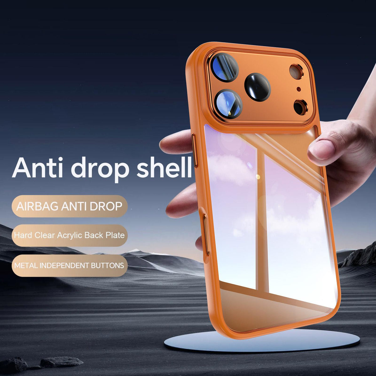 For iPhone 18 Pro Max Acrylic Hybrid TPU Armor Shockproof Phone Case - Orange - EDA010202901C