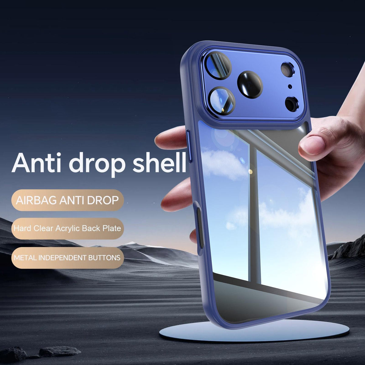 For iPhone 18 Pro Max Acrylic Hybrid TPU Armor Shockproof Phone Case - Blue - EDA010202901F