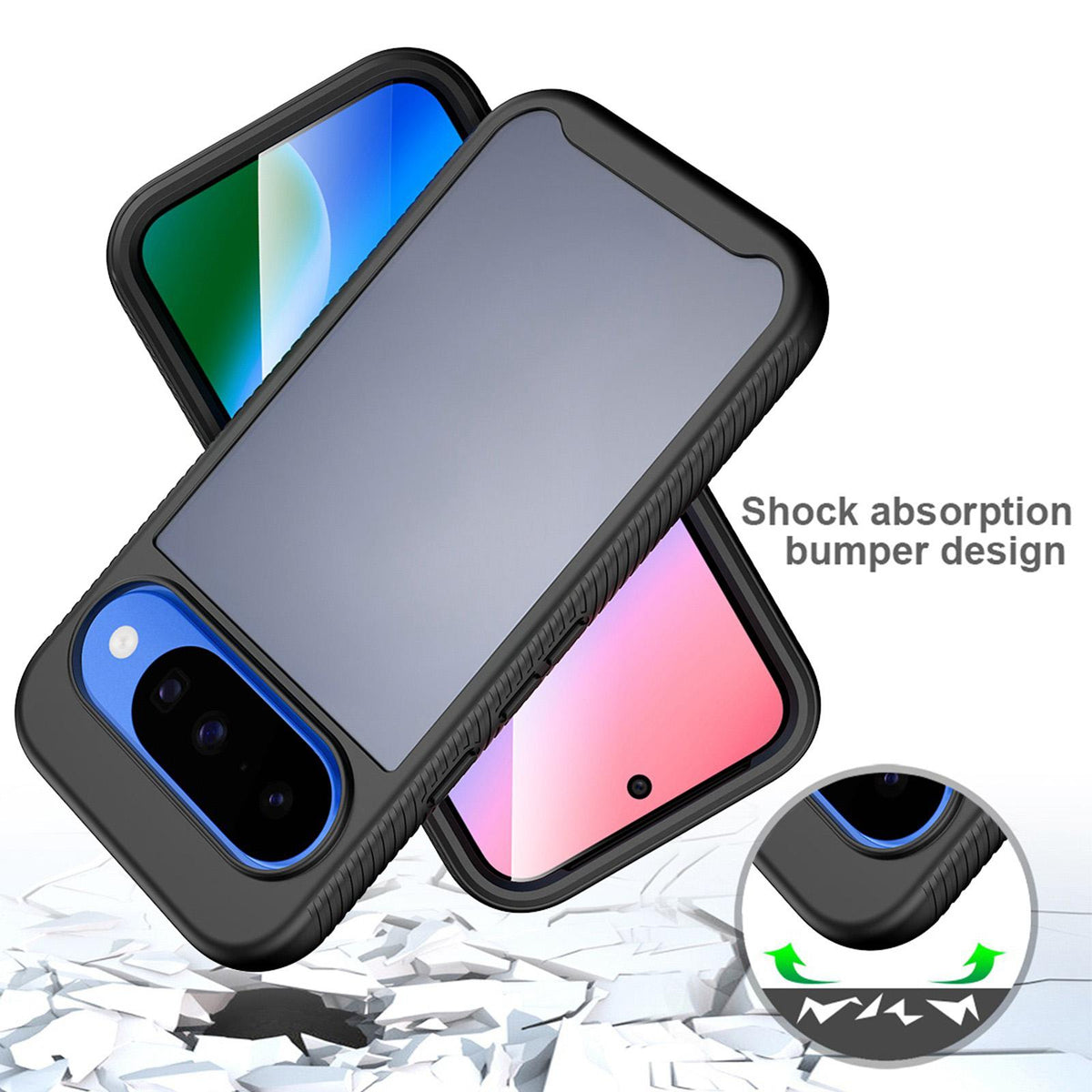 For Google Pixel 11 Pro XL Starry Sky Matte Two-Tone TPU Hybrid PC Phone Case with Screen Protector - Blue - EDA010204001B