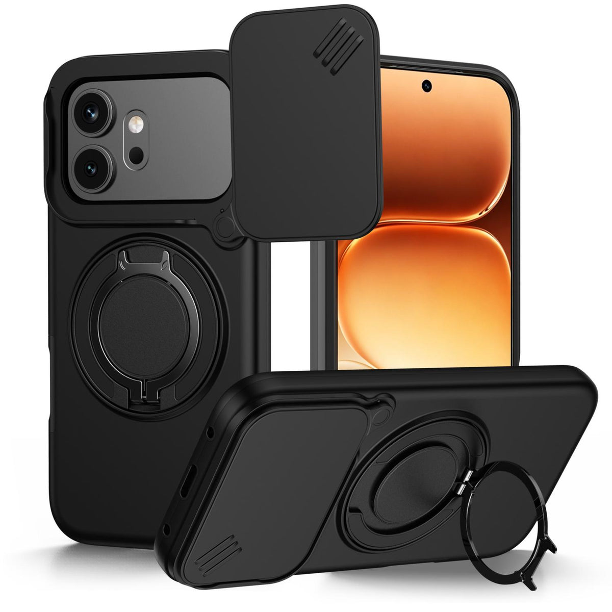 For Honor 600 / 600 Pro Global Camera Sliding Shield Magnetic Rotation Holder Phone Case - Black - EDA010204401A