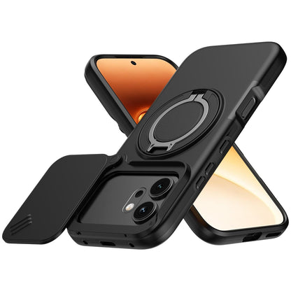 For Honor 600 / 600 Pro Global Camera Sliding Shield Magnetic Rotation Holder Phone Case - Black - EDA010204401A