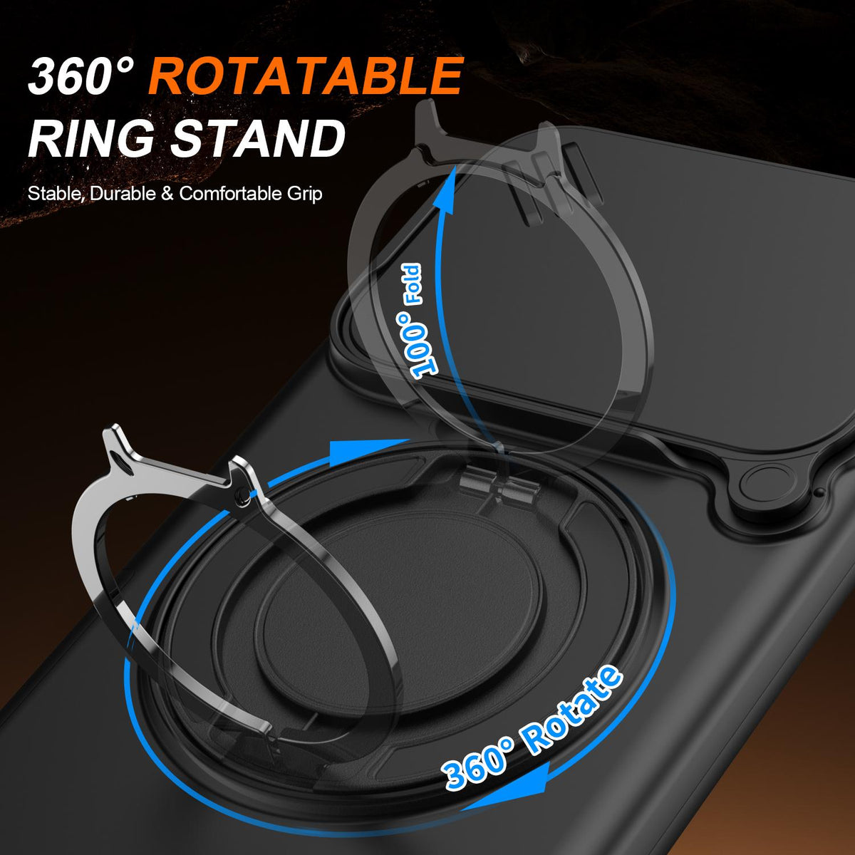 For Honor 600 / 600 Pro Global Camera Sliding Shield Magnetic Rotation Holder Phone Case - Black - EDA010204401A